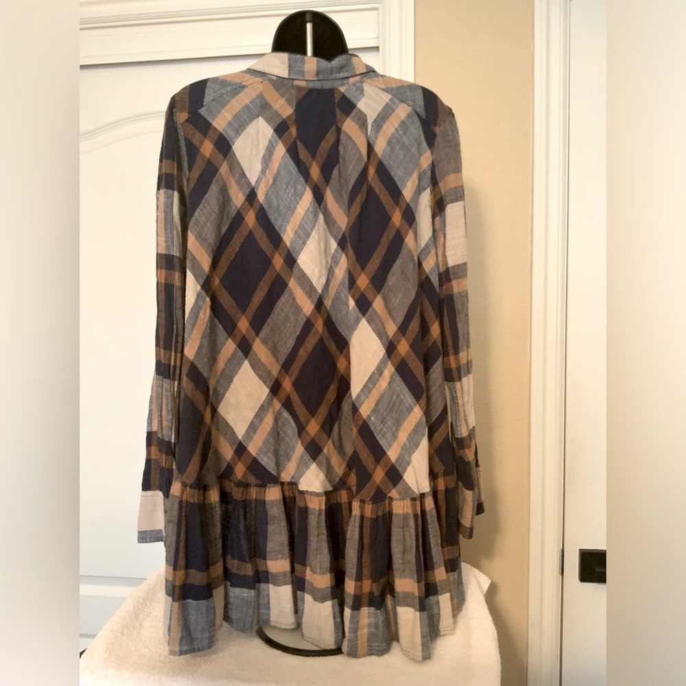 Free People | Preppy in Plaid Ruffled Button Down cute sexy top size M - Picture 7 of 14